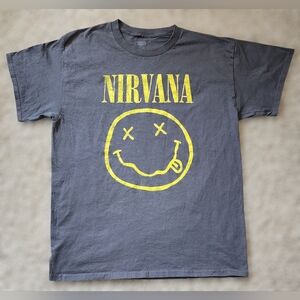 NIRVANA Gray Large  Smiley Face Grunge Band Tee 90's Band Tee